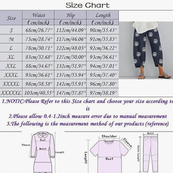 Cotton Linen Casual Summer Capri Pants Cropped Comfy Baggy Trou - Picture 3 of 4